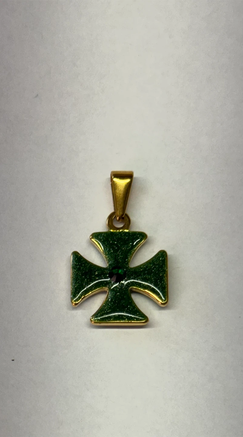 Sparkling Handmade Green Enamel Cross w Emerald Stone-two sided - photo 2