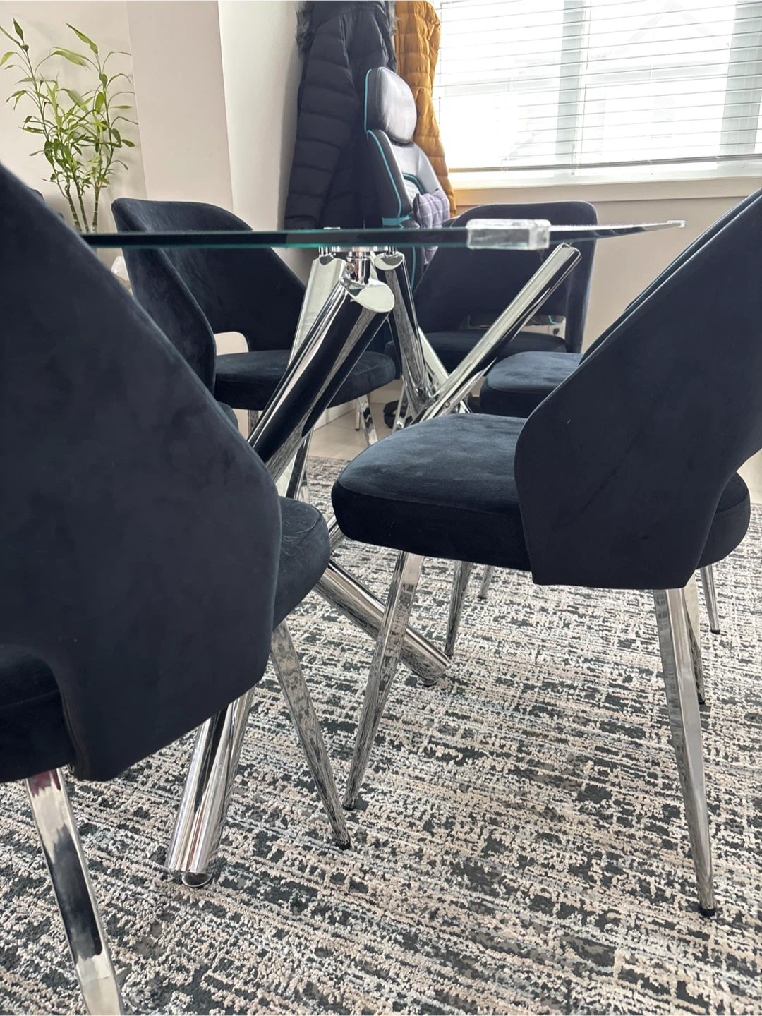 Set of 6 Blue Velvet Dining Chairs with Chrome Legs - photo 4