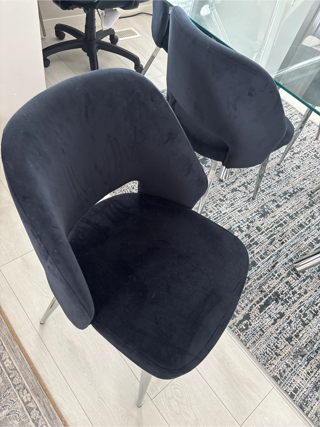 Set of 6 Blue Velvet Dining Chairs with Chrome Legs - photo 5