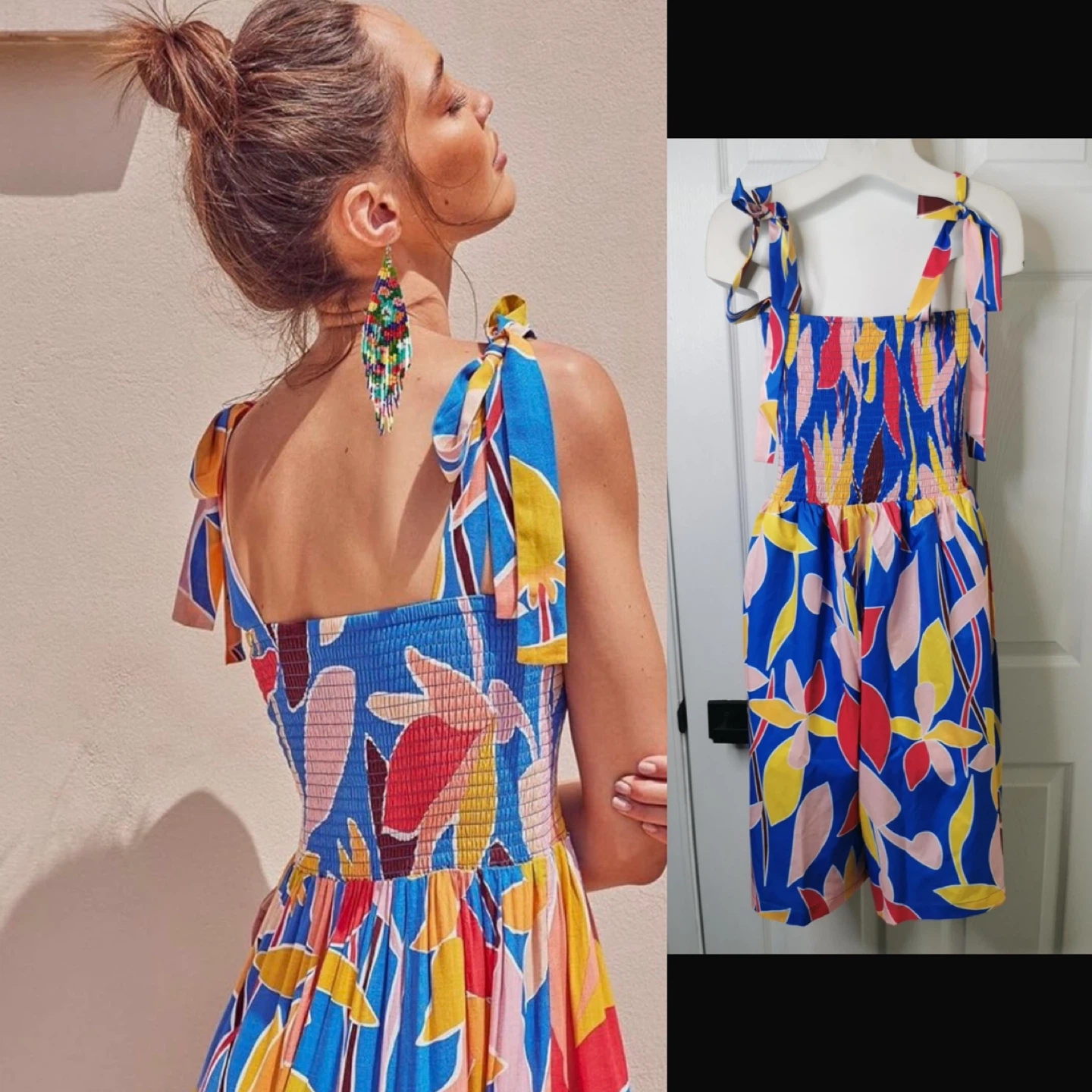 NEW! Women's Smocked Bodice Floral Jumpsuit with Tie Straps - photo 3