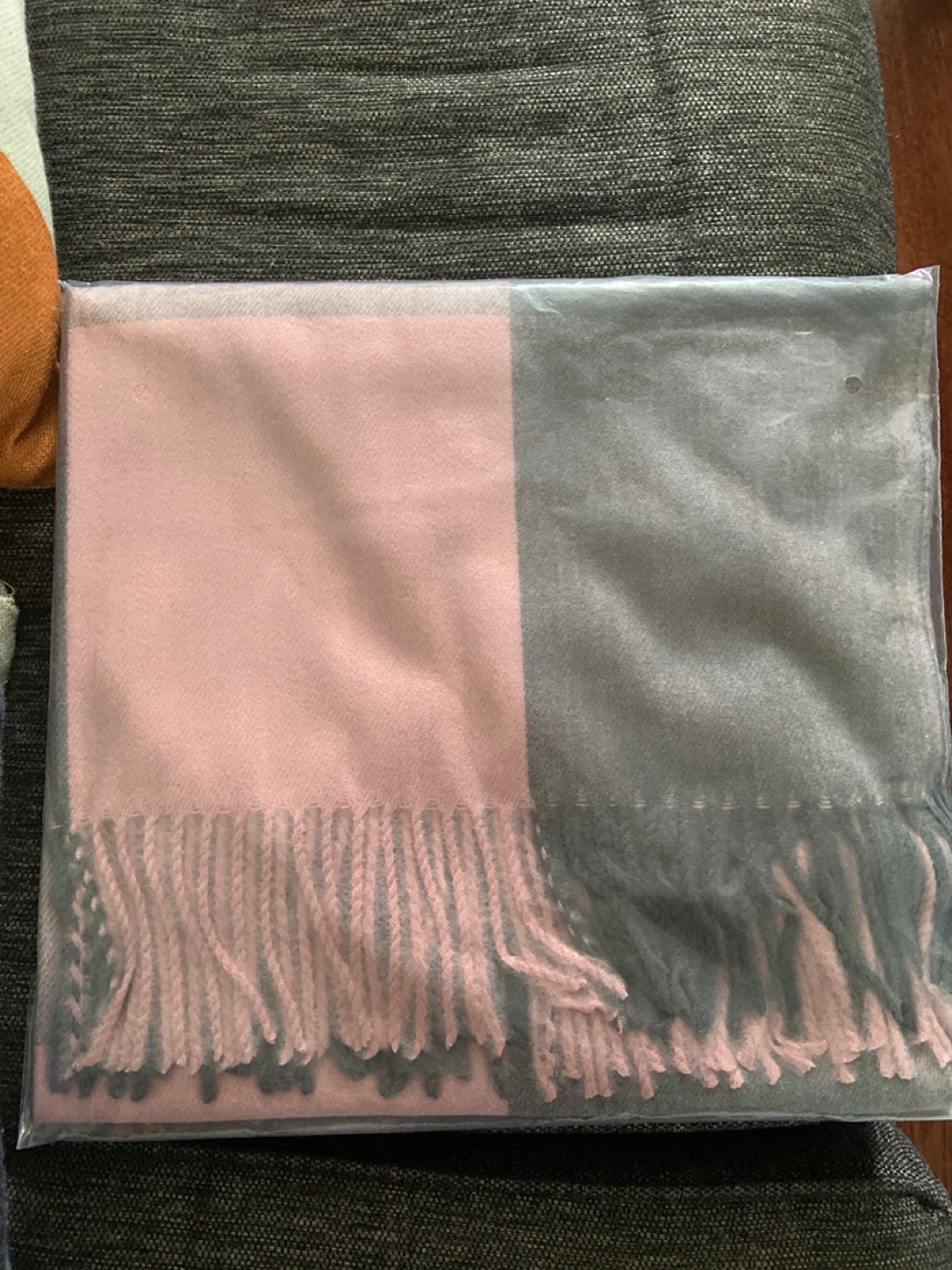 Pink and Grey Plaid Scarf with Fringe - photo 2