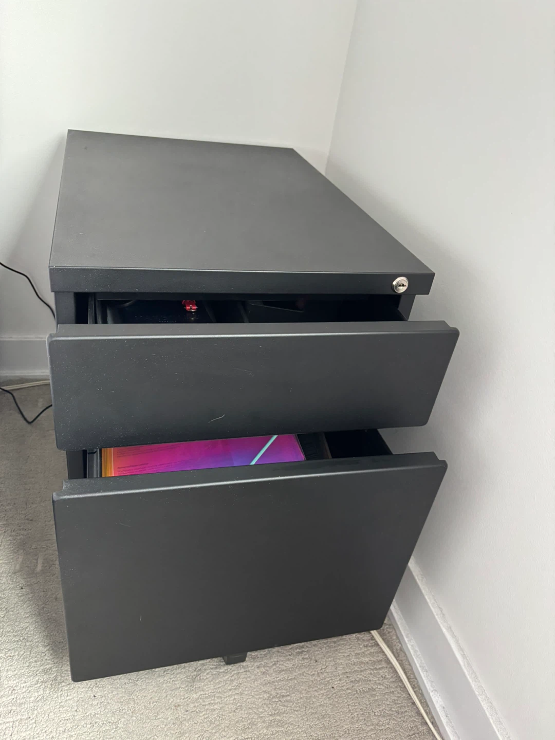 Black metallic 2-Drawer Rolling Filing Cabinet with locker - photo 2