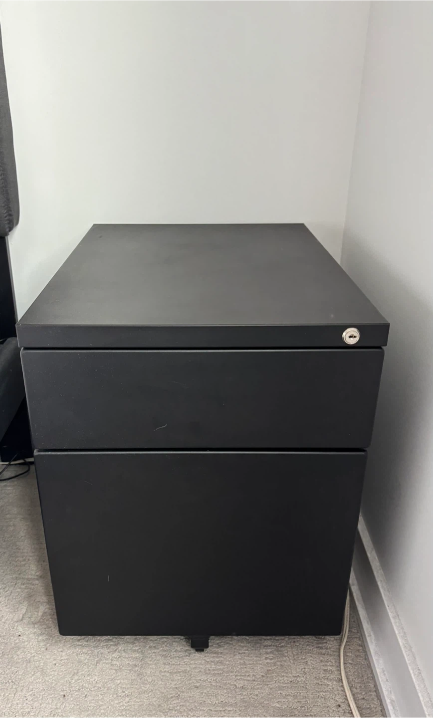 Black metallic 2-Drawer Rolling Filing Cabinet with locker