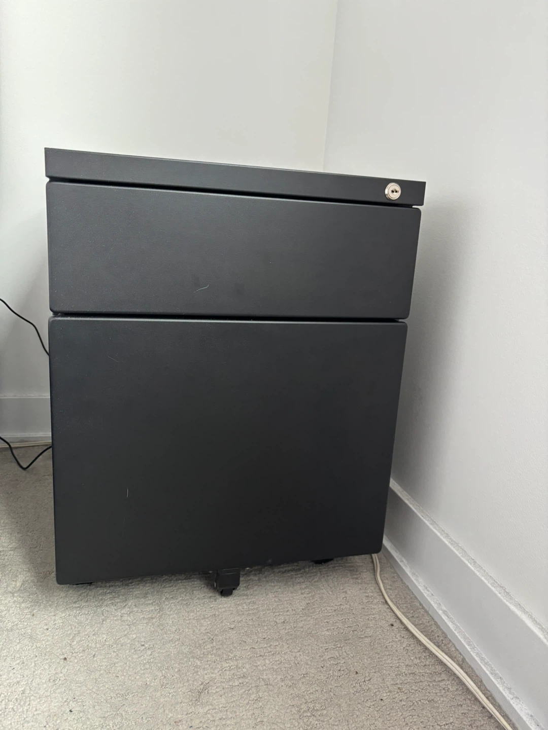 Black metallic 2-Drawer Rolling Filing Cabinet with locker - photo 3