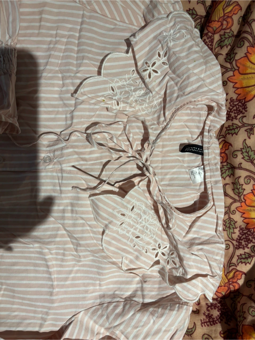 H&M Striped Embroidered Blouse - Pink/White - photo 2