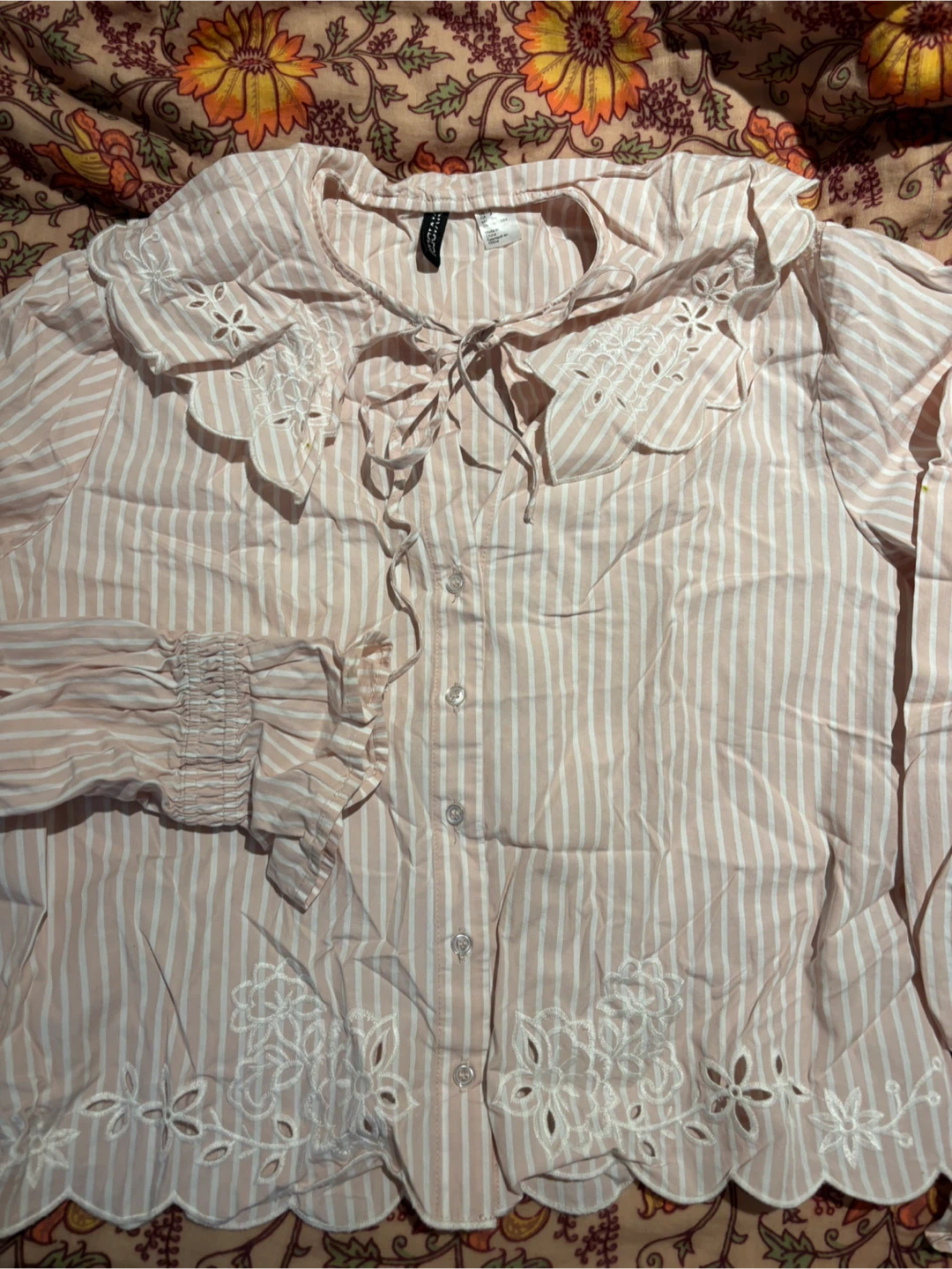 H&M Striped Embroidered Blouse - Pink/White