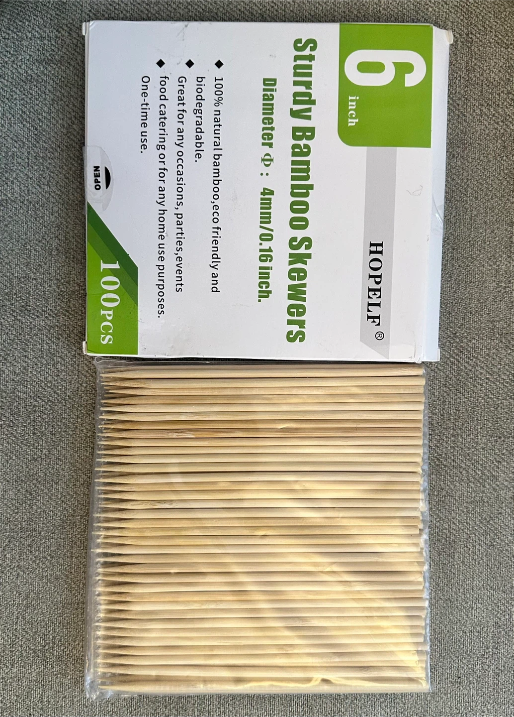 HOPELF 6-inch Sturdy Bamboo Skewers - 100 Pcs
