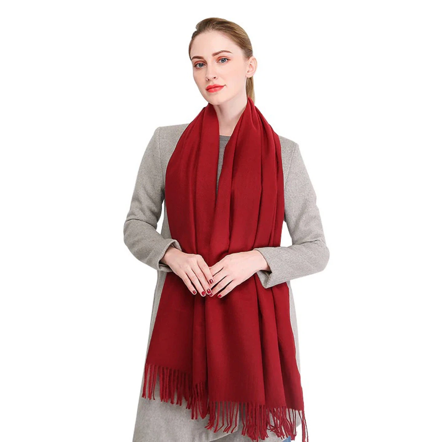 Maroon Scarf/Shawl with Fringe
