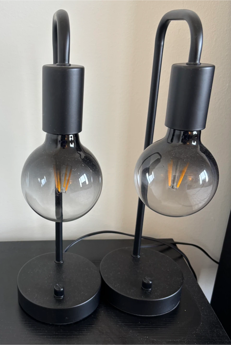 Pair of Black Edison Bulb Desk Lamps