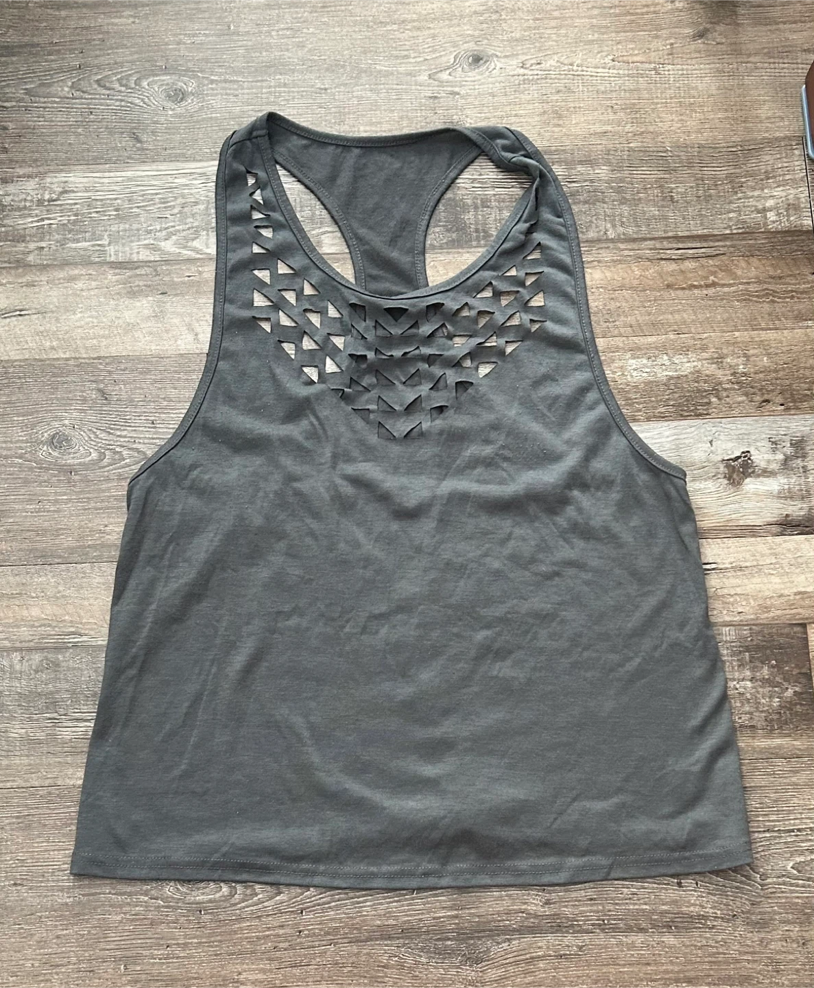 Grey Racerback Tank Top with Cutout Detail