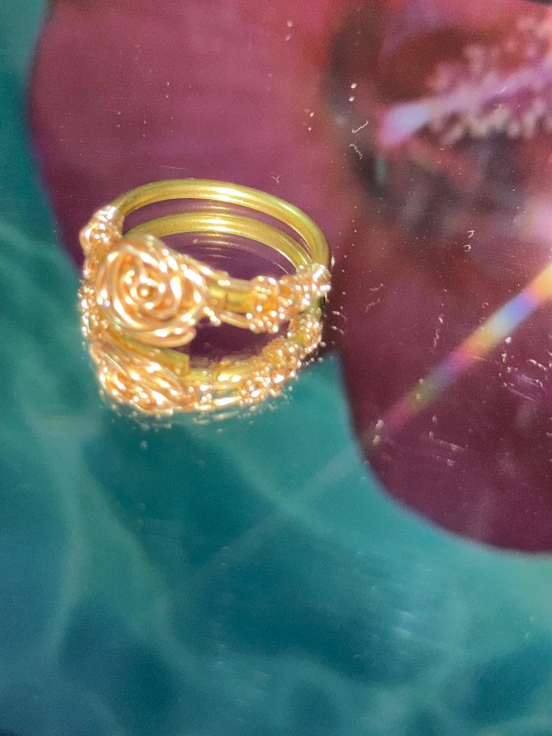 Gold Tone Wire Wrapped Rose Ring