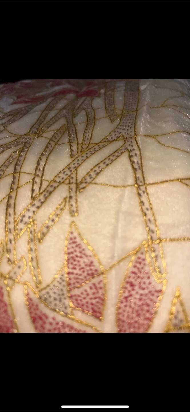 Cream Velour Fabric with Gold Embroidery