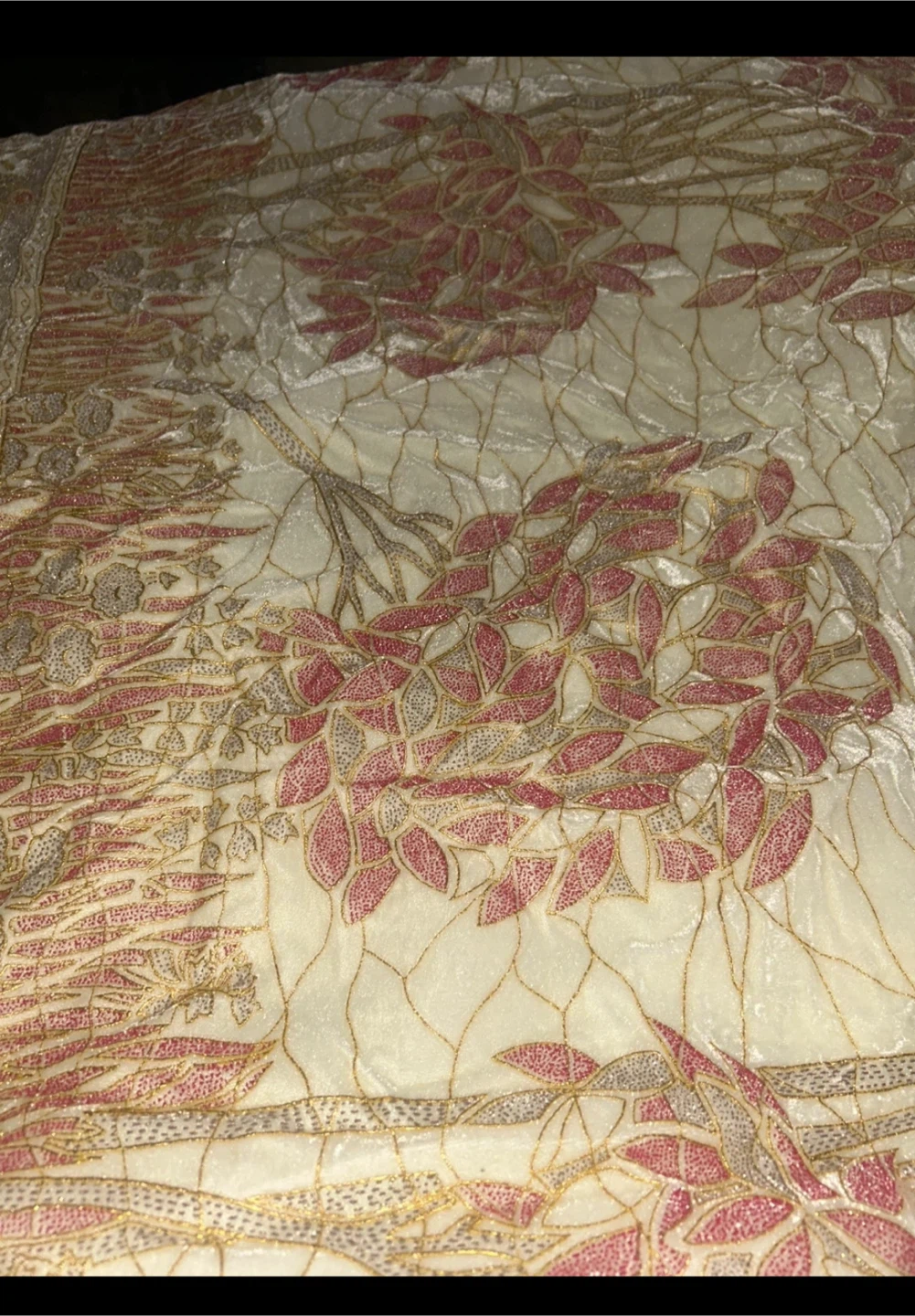 Cream Velour Fabric with Gold Embroidery - photo 2