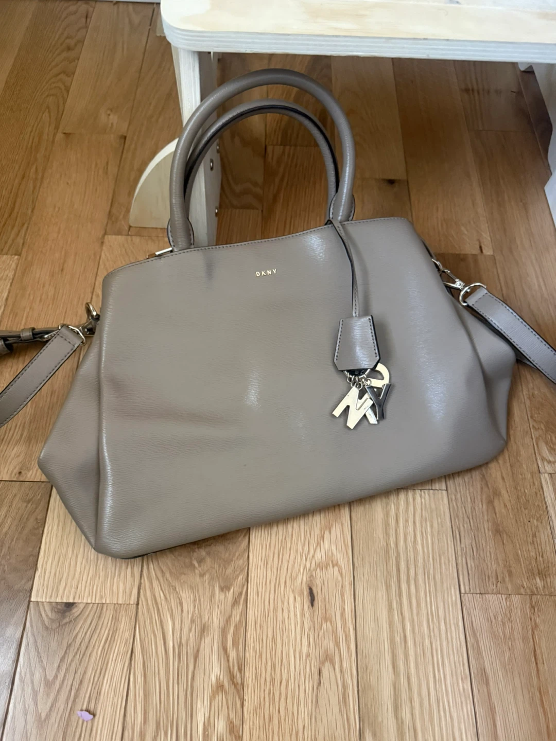 DKNY Taupe Leather Satchel Handbag
