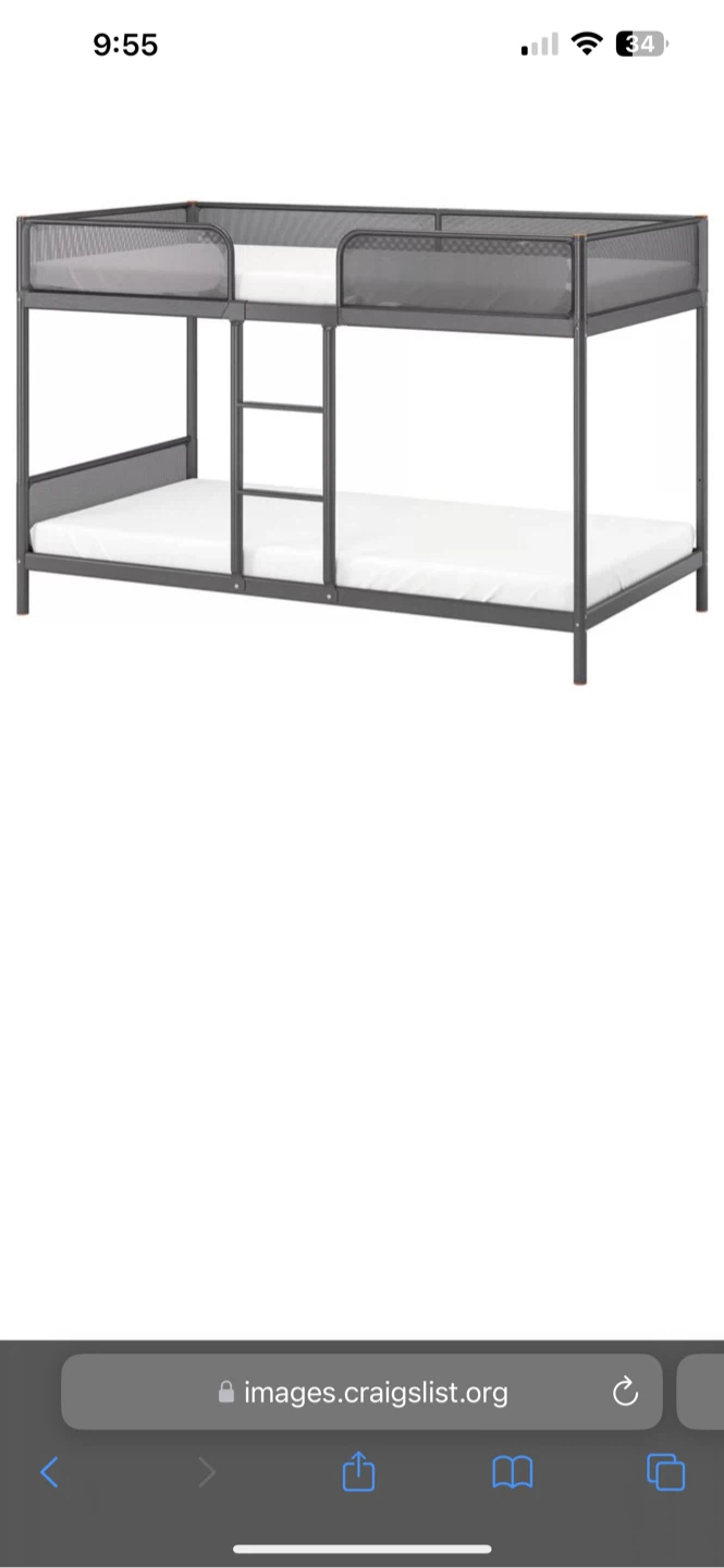 Grey Metal Twin Bunk Bed Frame