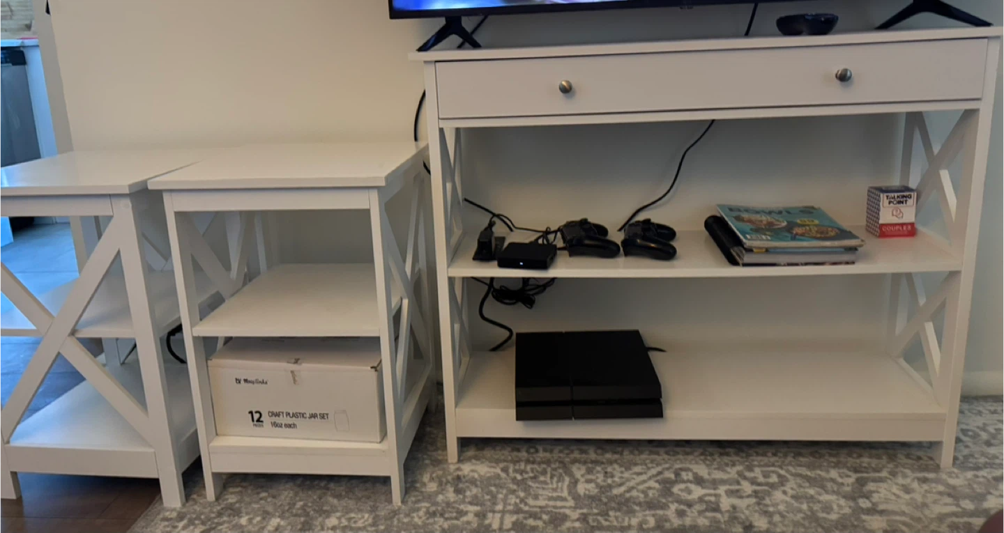 White X-Design Console Table / TV Stand with Drawer