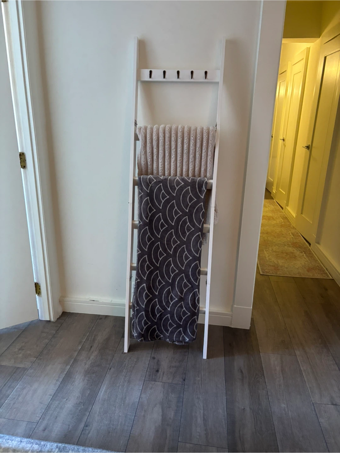 White Ladder Rack with Hooks