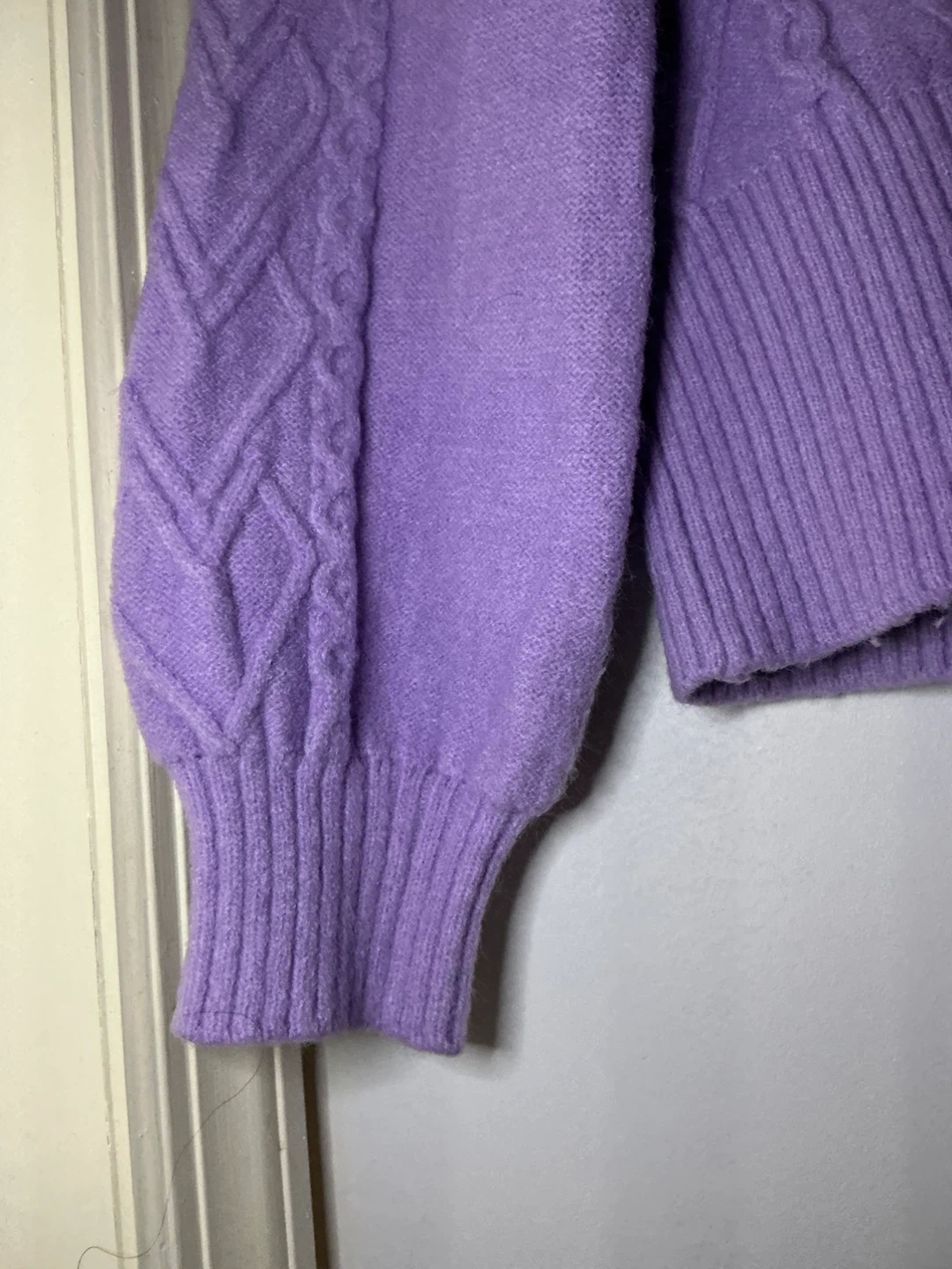 Purple V-Neck Cable Knit Cropped Sweater - photo 5