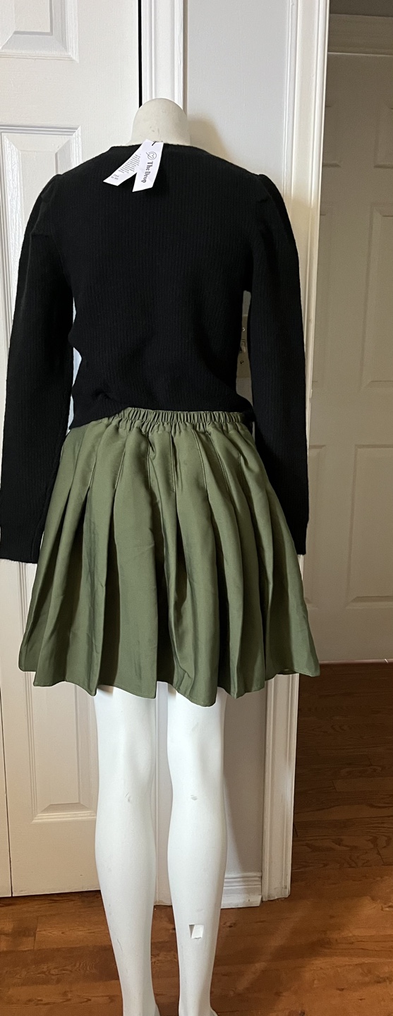 Olive Green Pleated Skirt with Built-in Shorts - photo 3