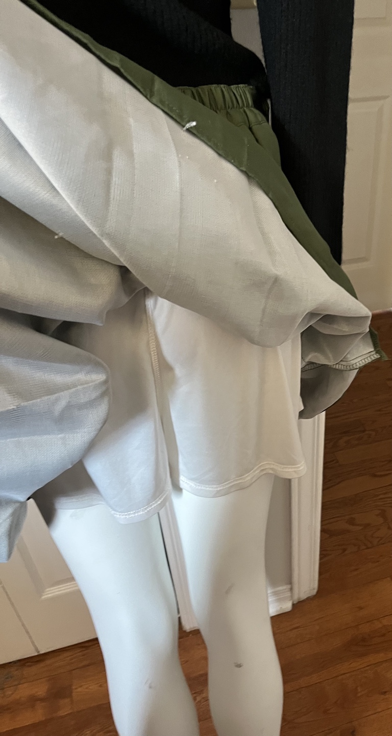 Olive Green Pleated Skirt with Built-in Shorts