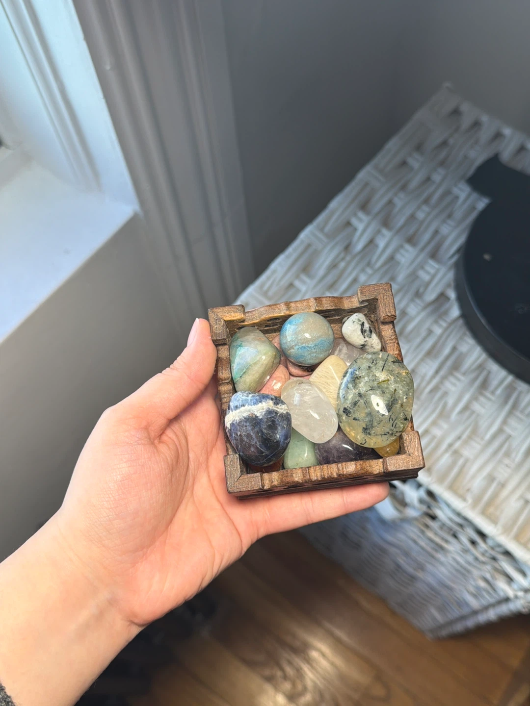 Gemstone Collection in a Small Wooden Display Box