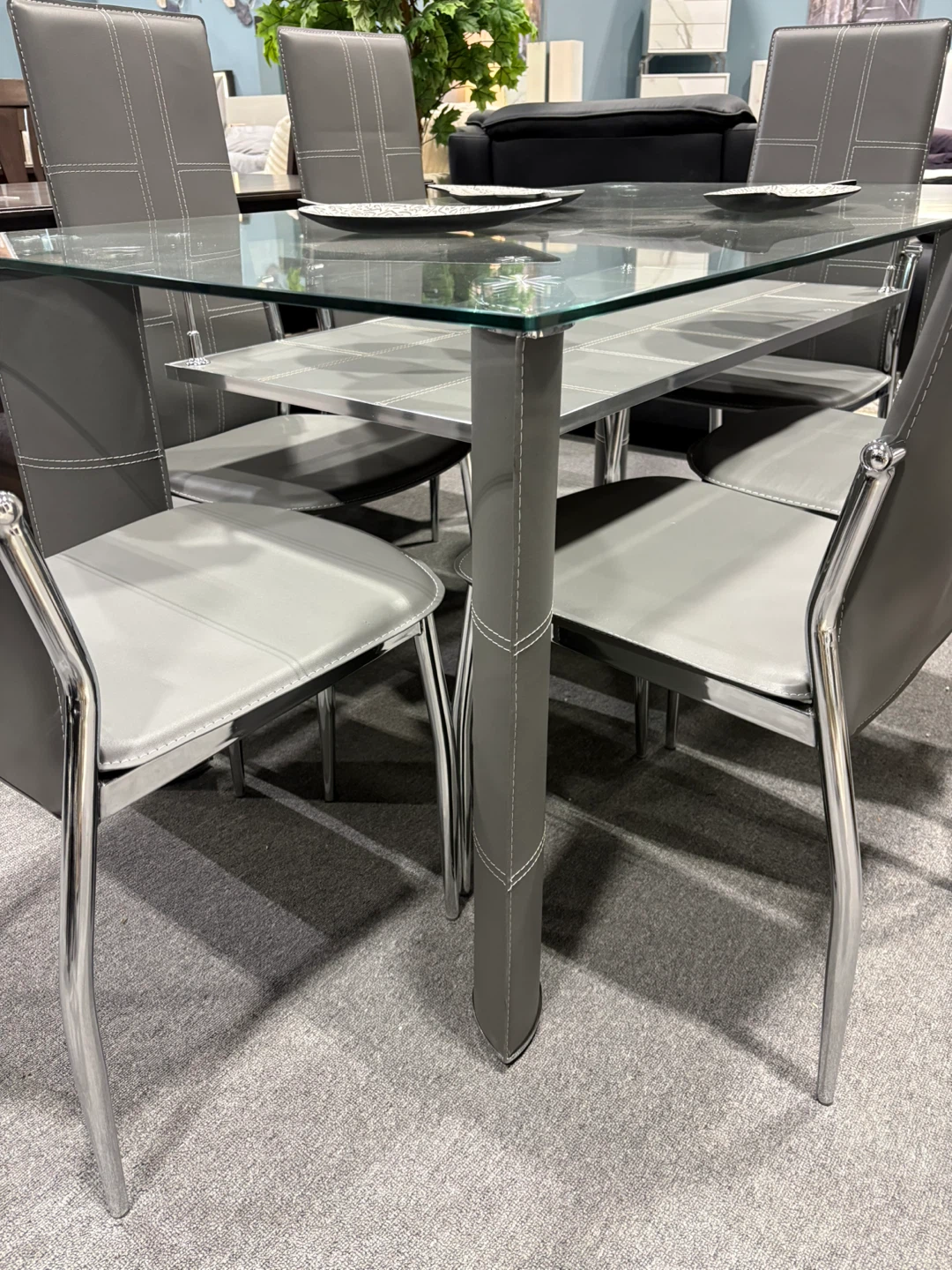 Glass Dining Table with 6 Grey Chairs - photo 3