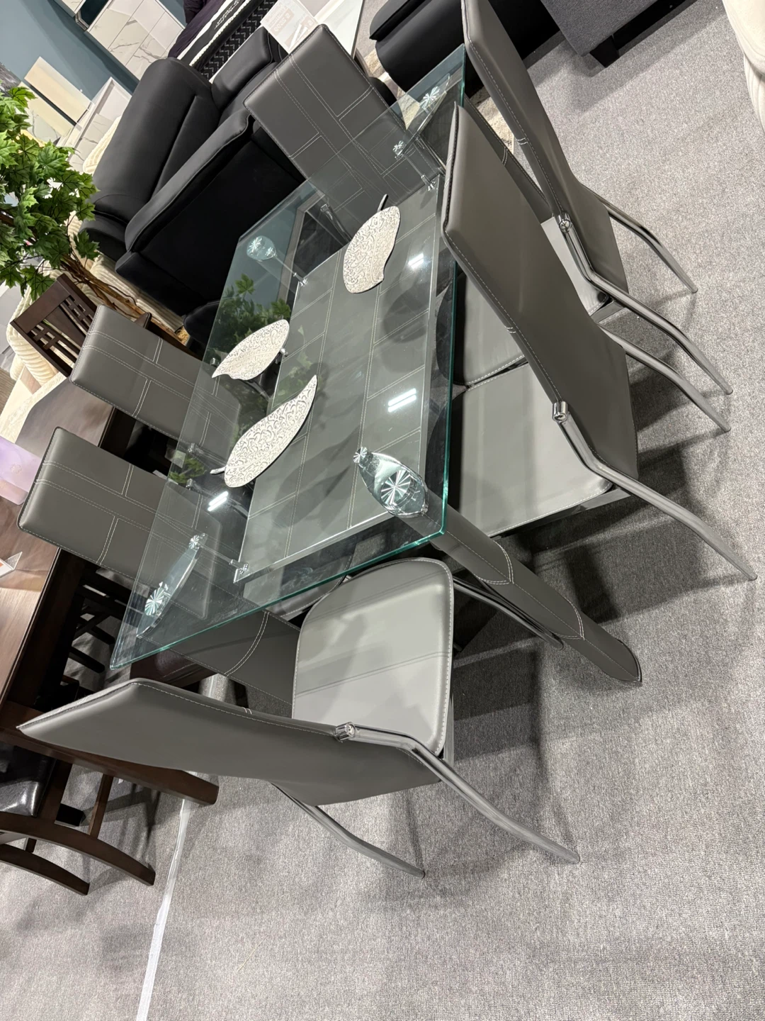 Glass Dining Table with 6 Grey Chairs - photo 2