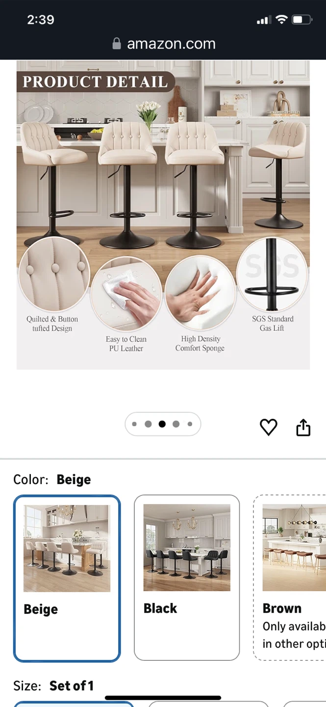 Beige PU Leather Swivel Adjustable Bar Stool - photo 4