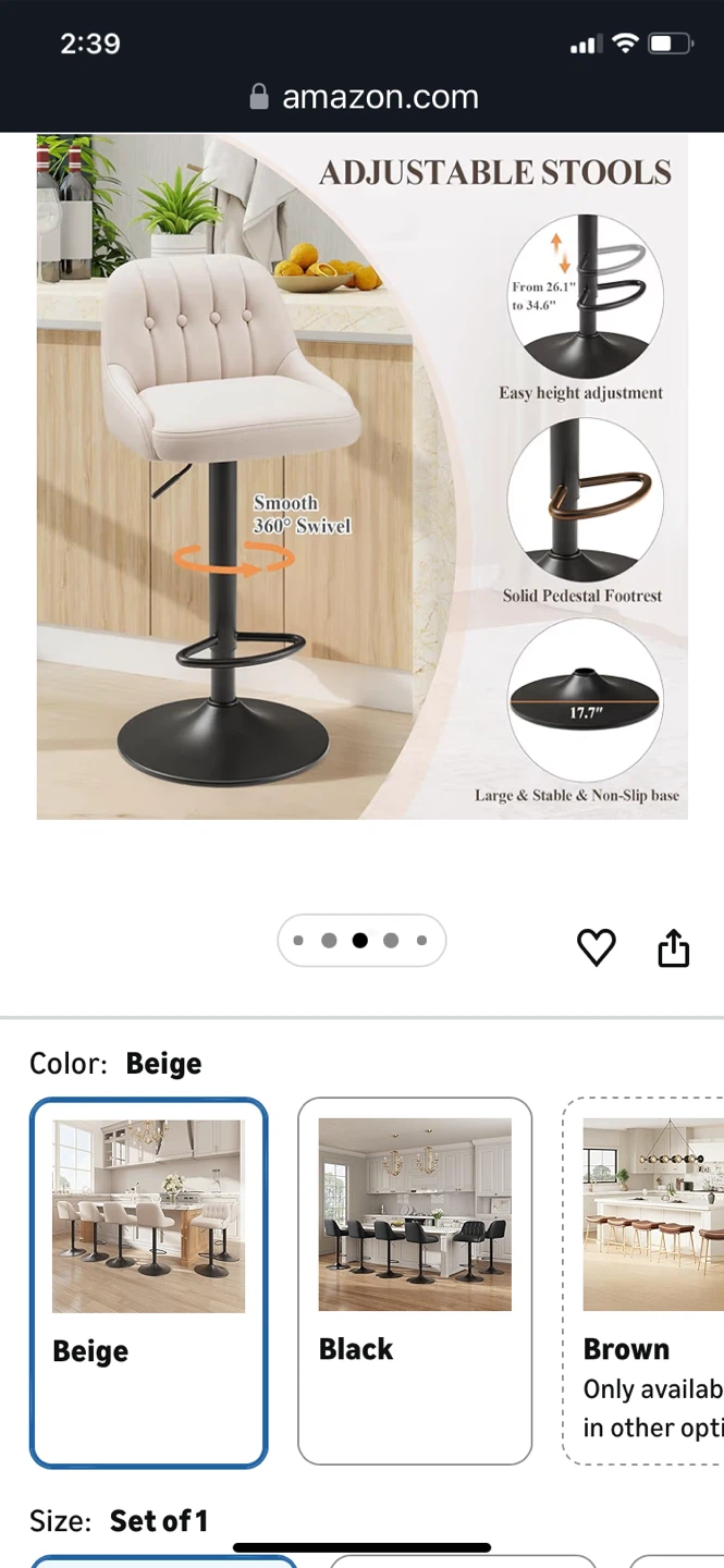 Beige PU Leather Swivel Adjustable Bar Stool - photo 5