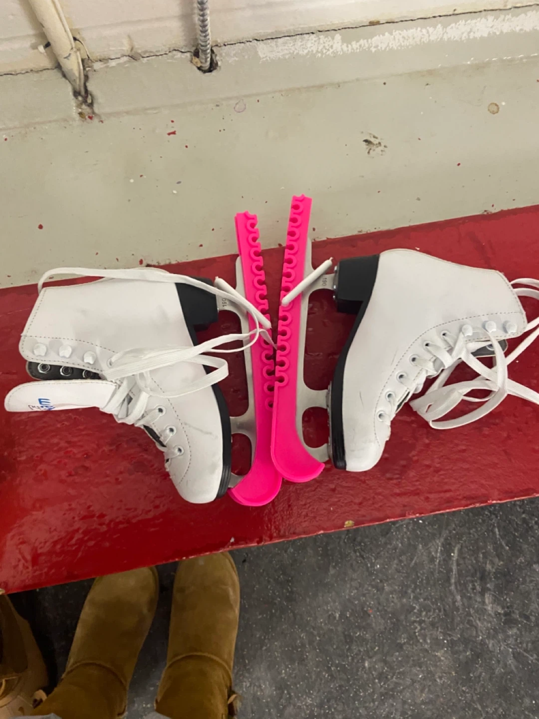 Size 13 White Figure Skates with Pink Blade Covers