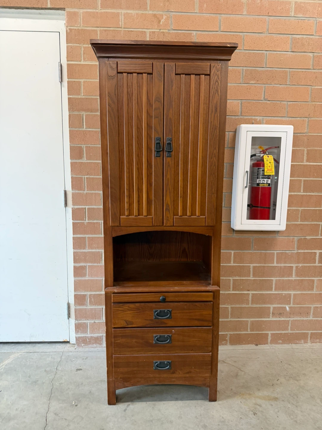 Tall Wood Cabinet with Doors and Drawers
