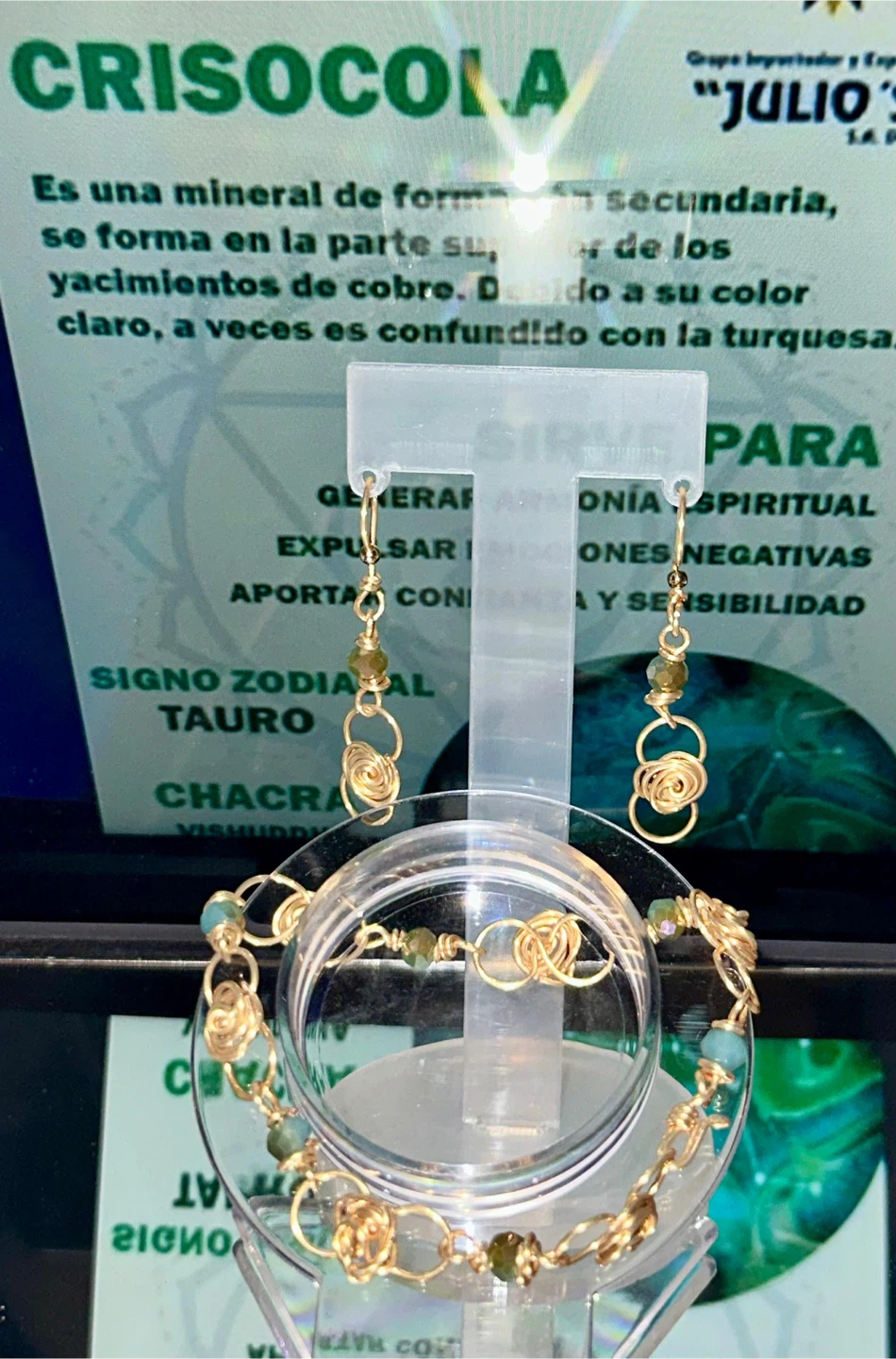 Handmade "Crisocola" Charm Bracelet and Earrings Set