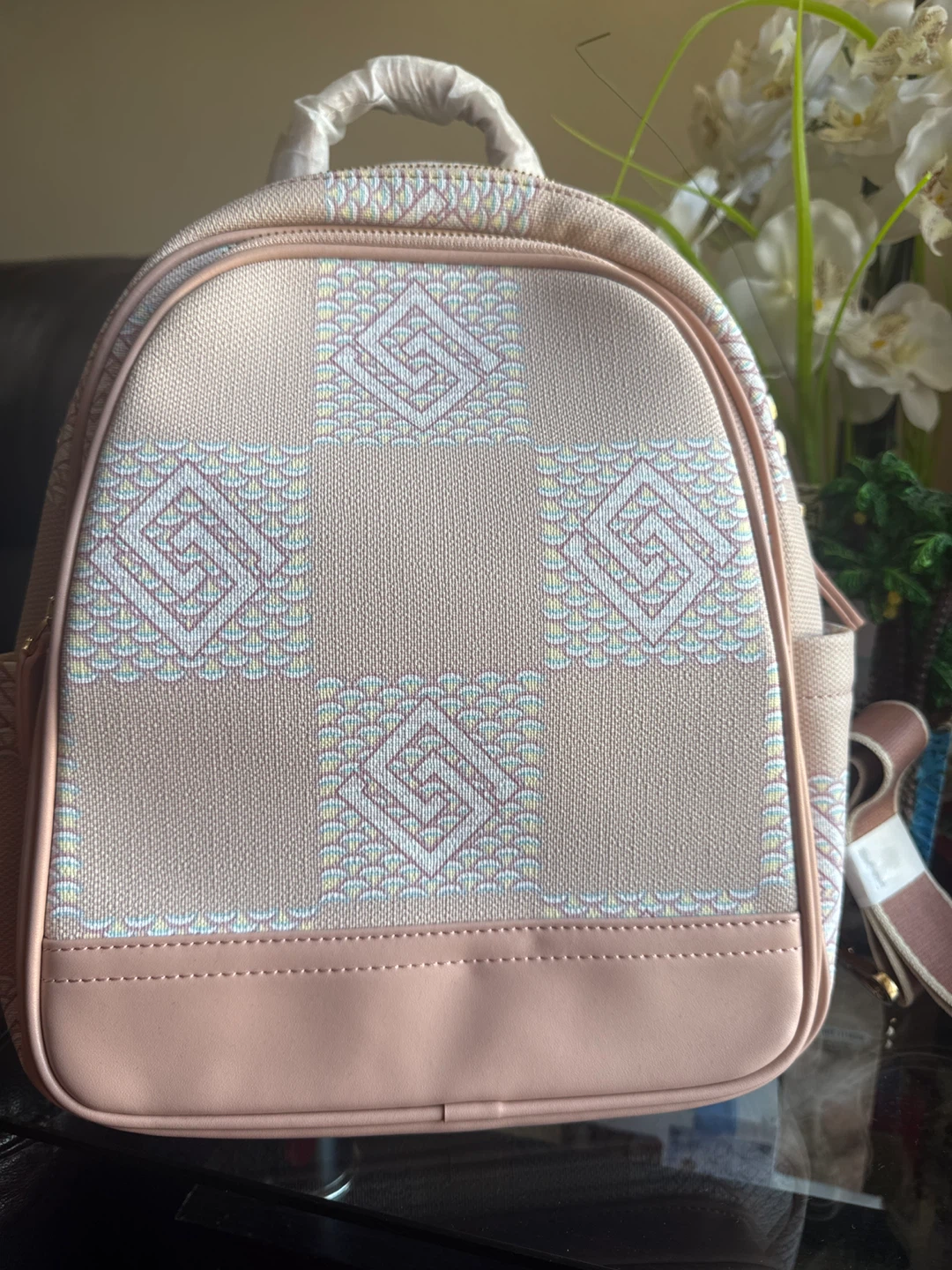 Pink Medium and mini Backpack with Geometric Pattern - photo 3