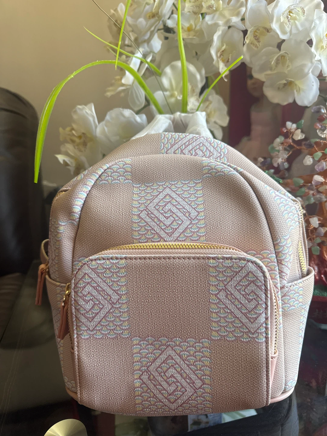 Pink Medium and mini Backpack with Geometric Pattern - photo 2