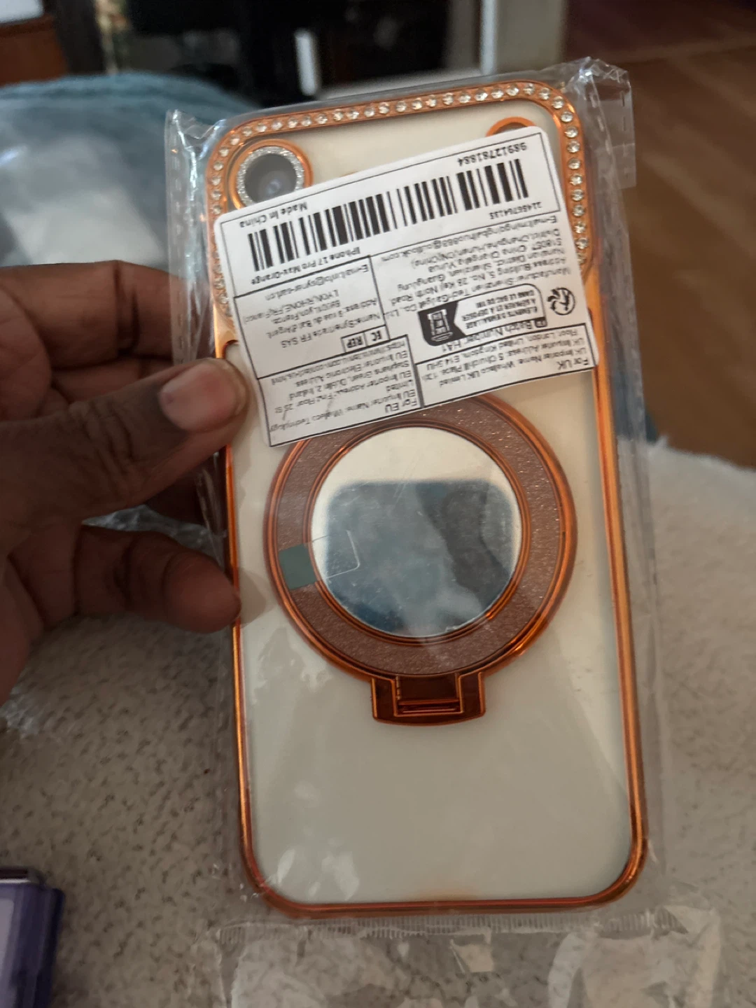 iPhone 17 Pro Max Case with Ring Holder and Mirror - Rose Gold