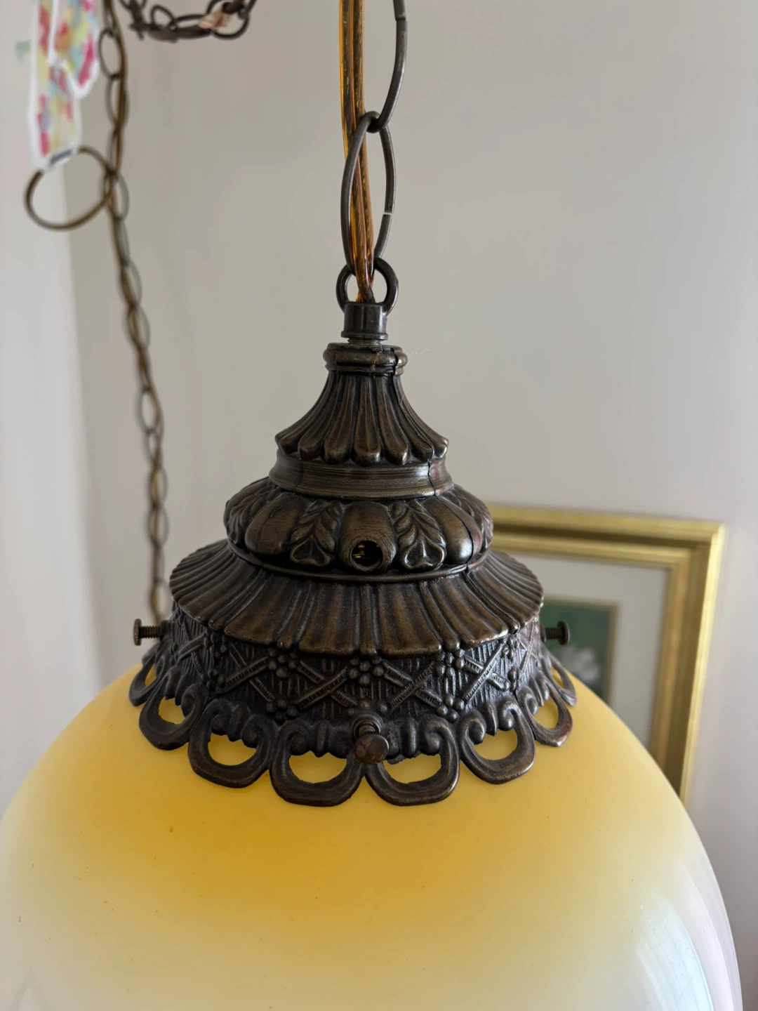 Vintage Hanging Globe Lamp with Floral Design - photo 4