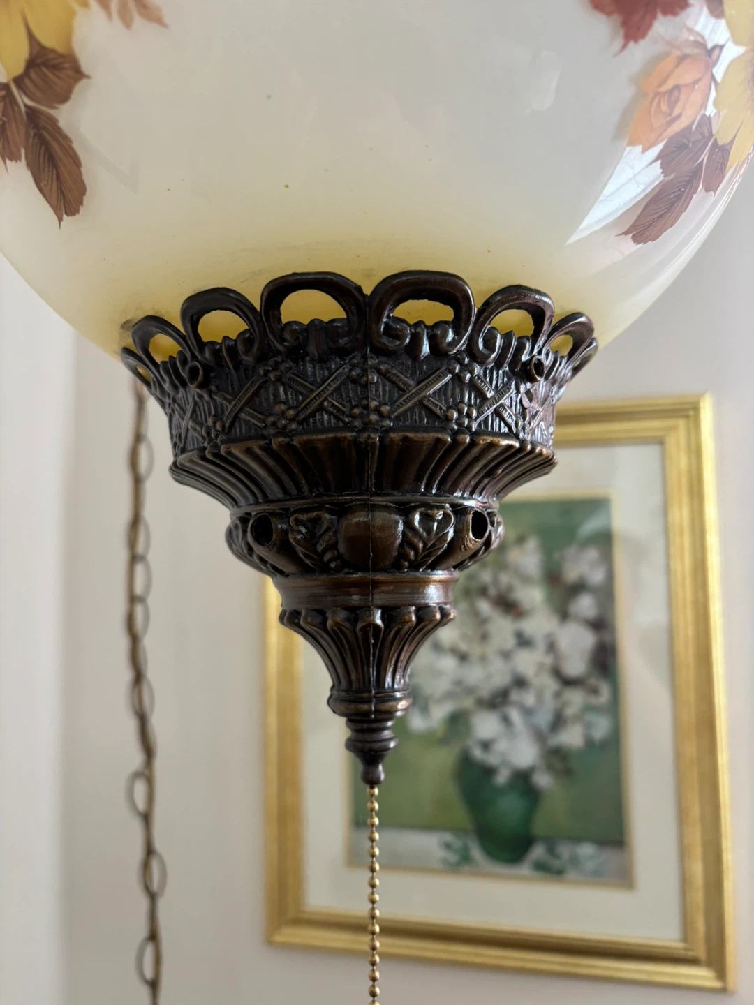 Vintage Hanging Globe Lamp with Floral Design - photo 3