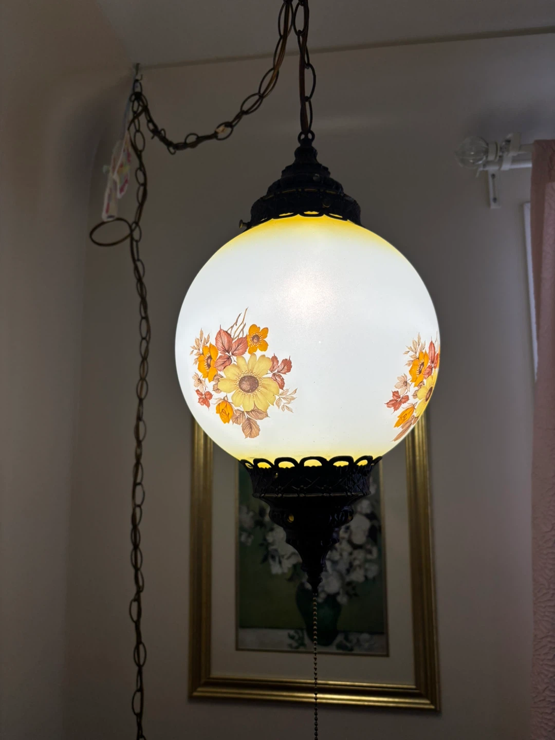 Vintage Hanging Globe Lamp with Floral Design - photo 2