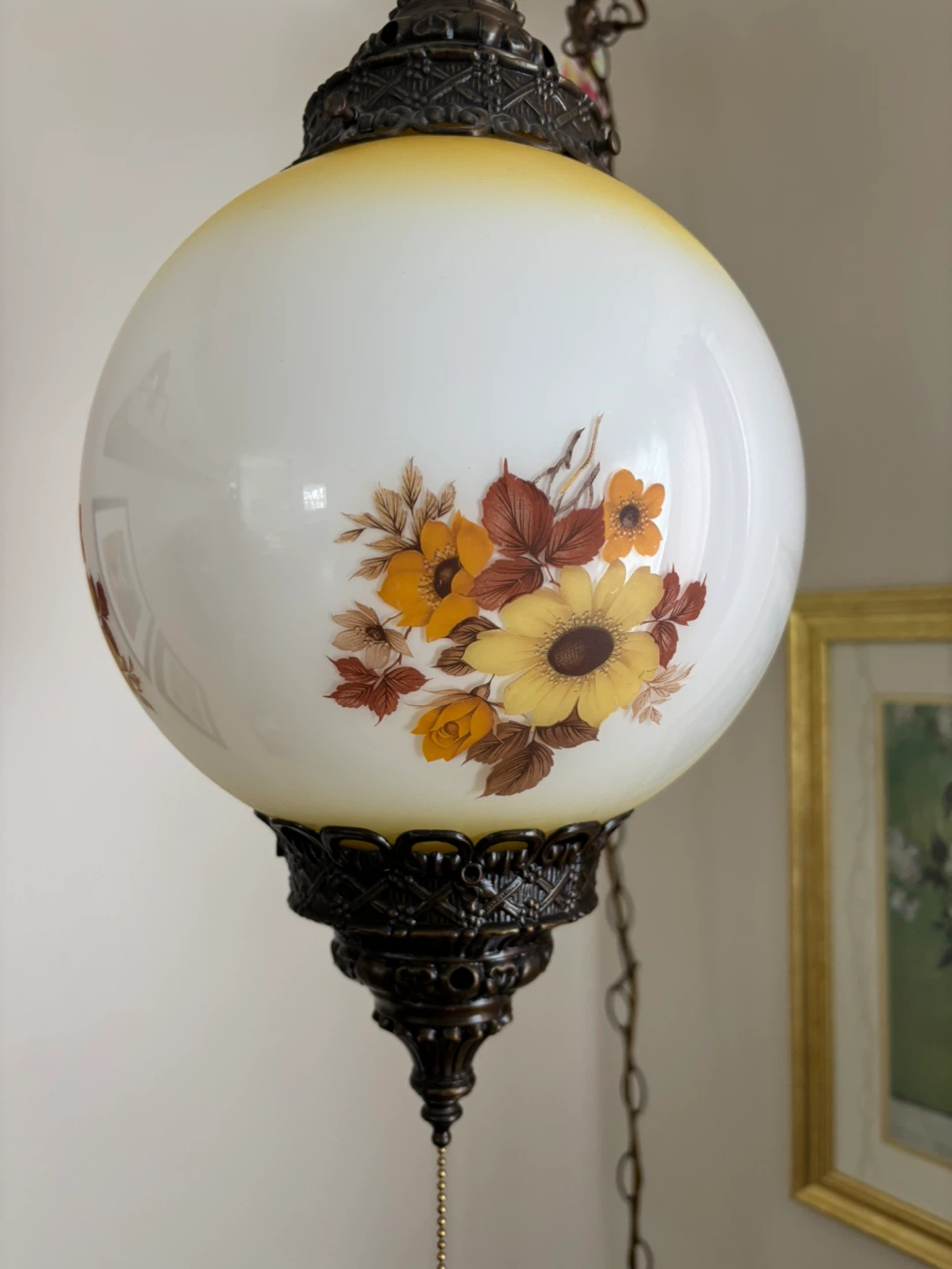 Vintage Hanging Globe Lamp with Floral Design - photo 5