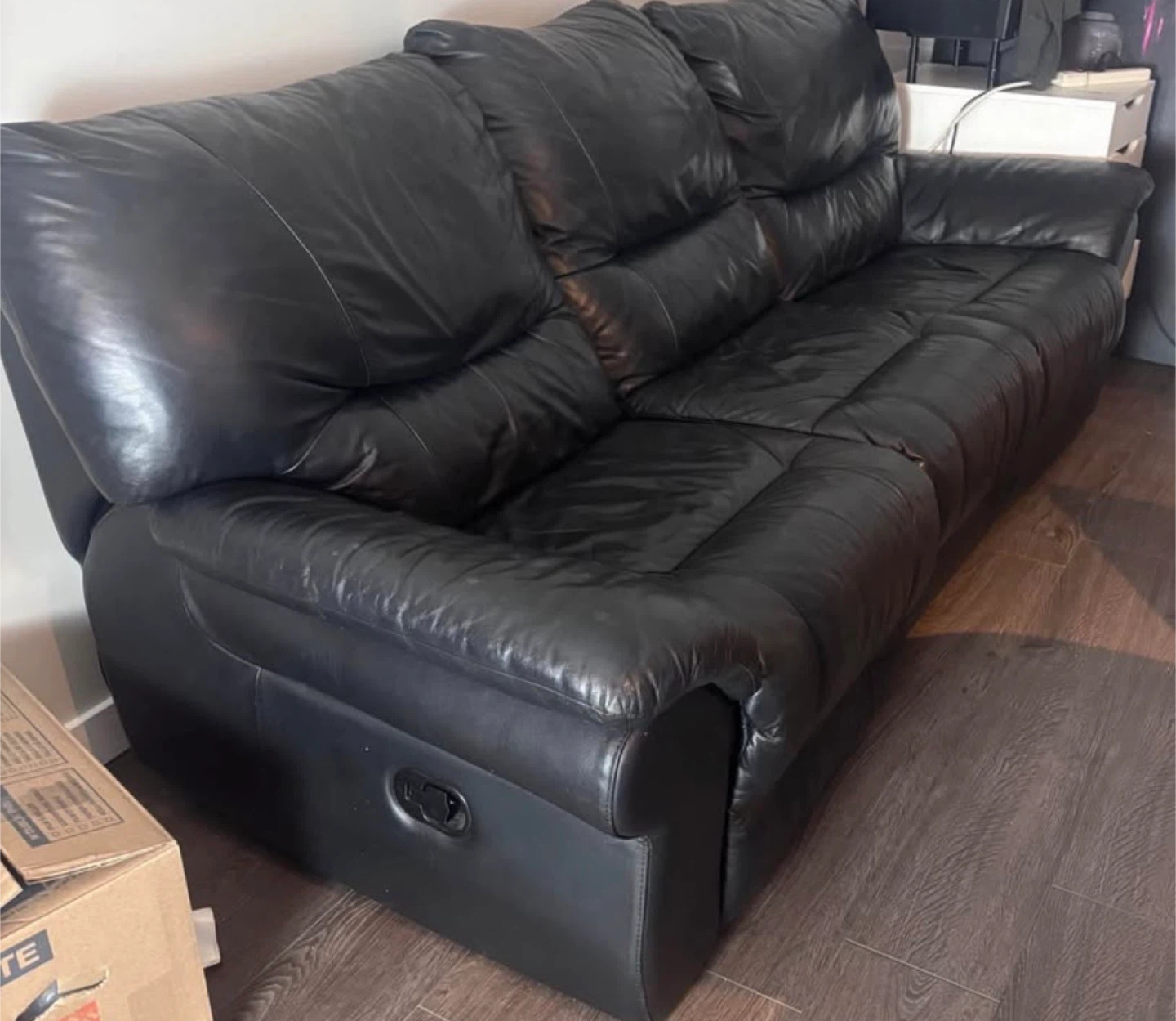 Black Leather Recliner Sofa - photo 2