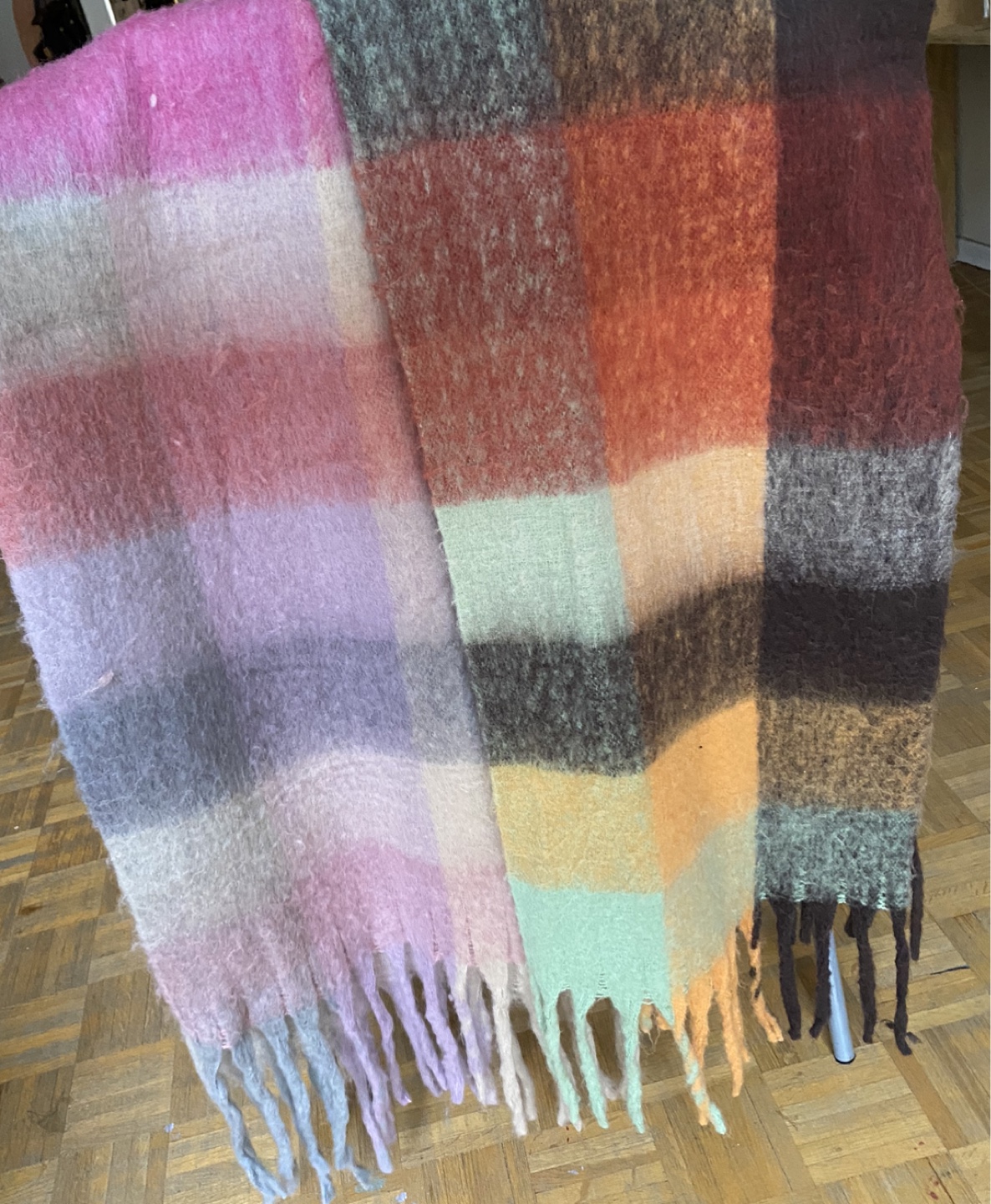 2 Wool Checkered Plaid Scarves