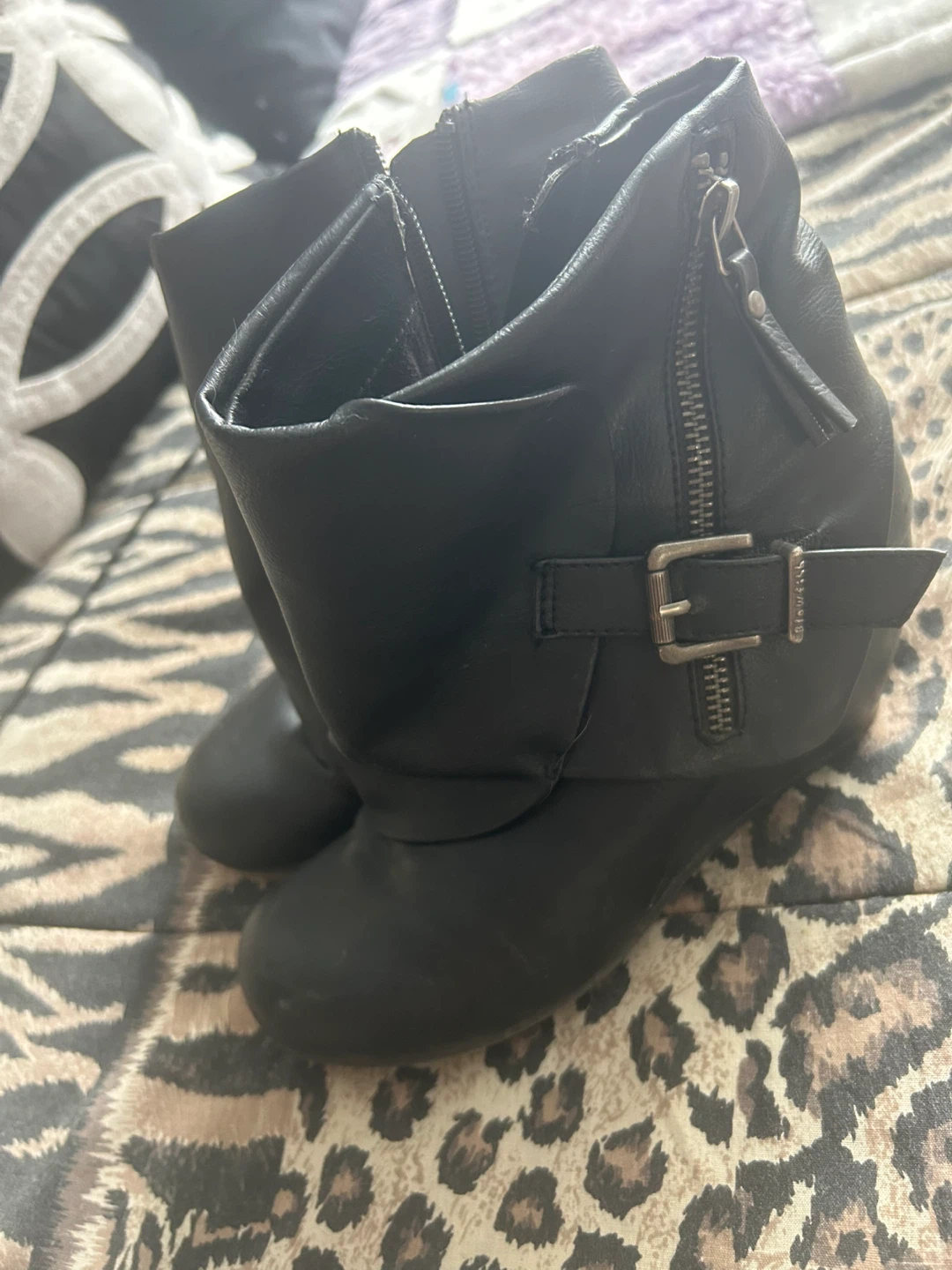 Black Faux Leather Ankle Boots