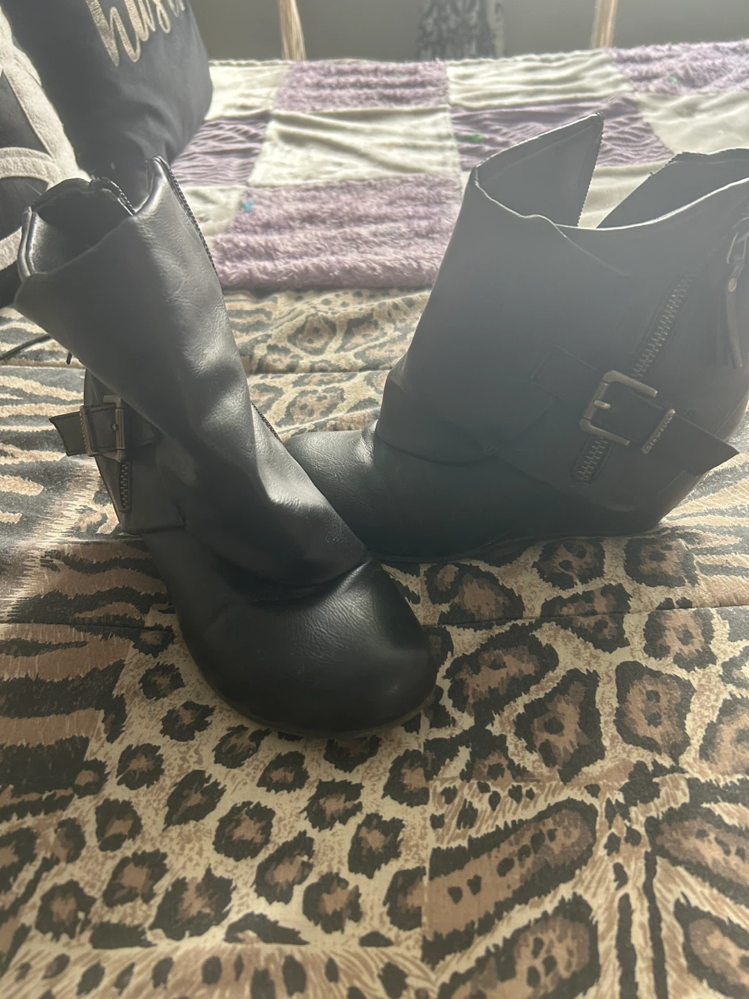 Black Faux Leather Ankle Boots - photo 2