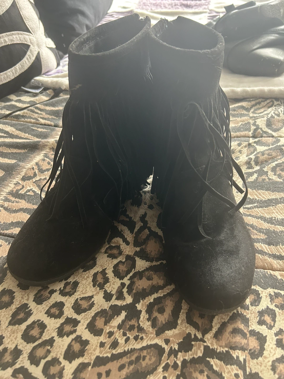 Black Fringed Ankle Boots - photo 2