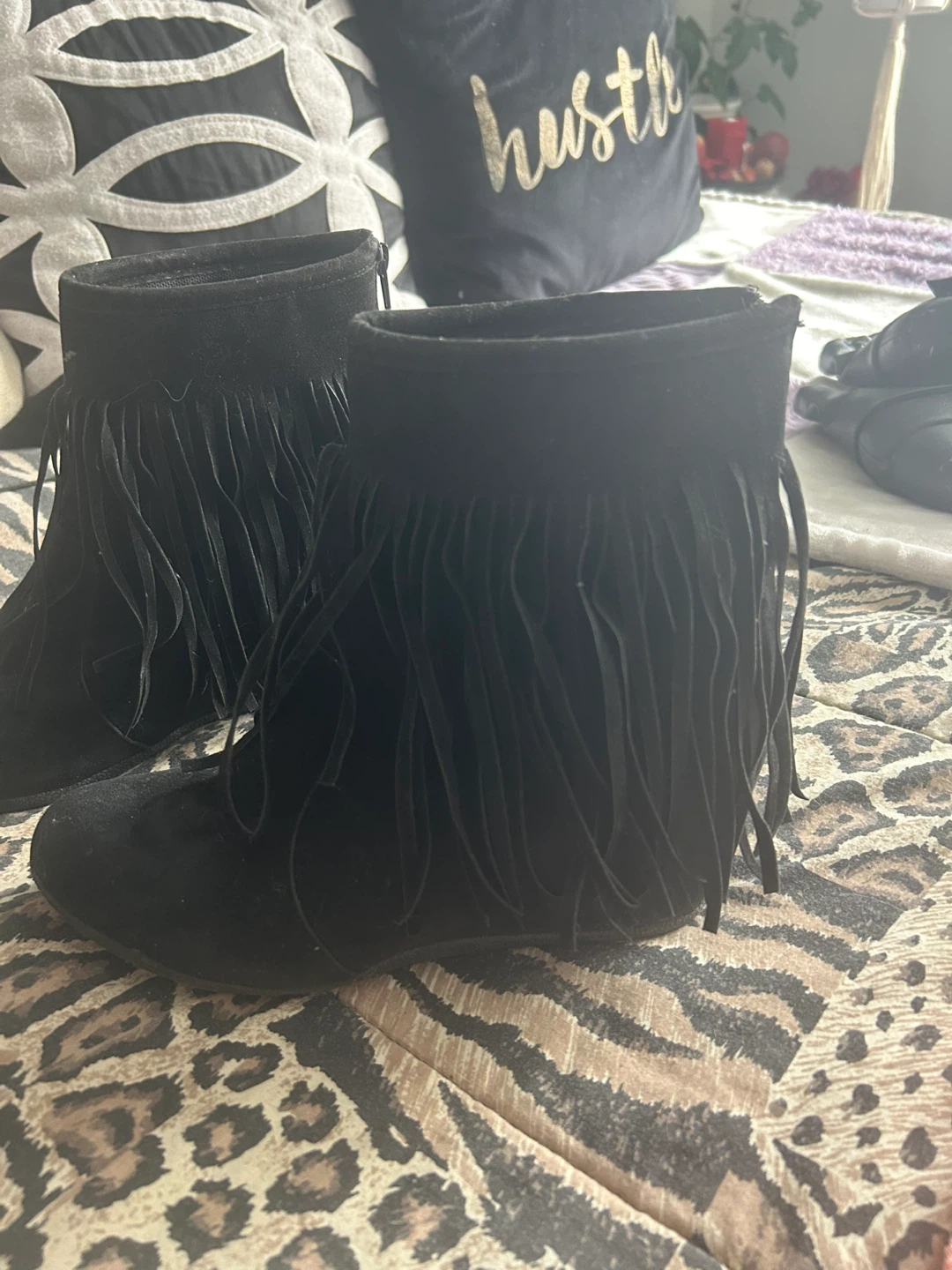 Black Fringed Ankle Boots