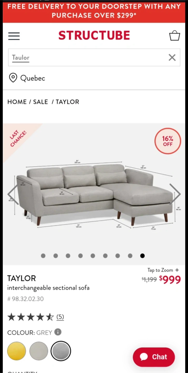Structube Sectional Sofa - Grey(Like new) - photo 4