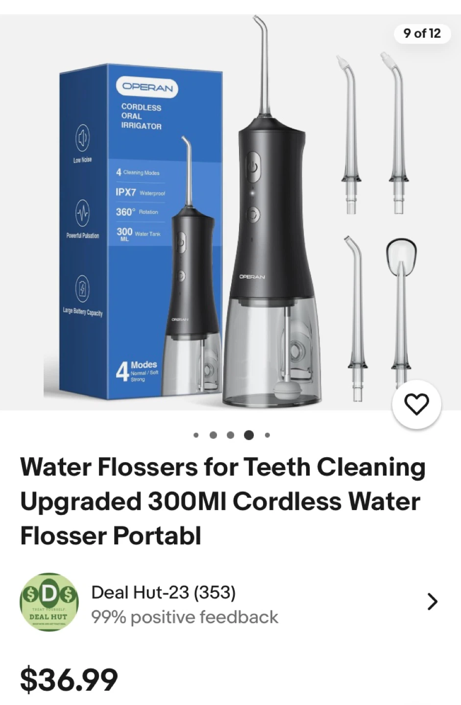 OPERAN Cordless Water Flosser for Teeth Cleaning - 300ml