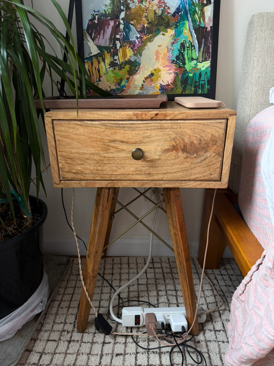 Mango Wooden Nightstand with Drawer