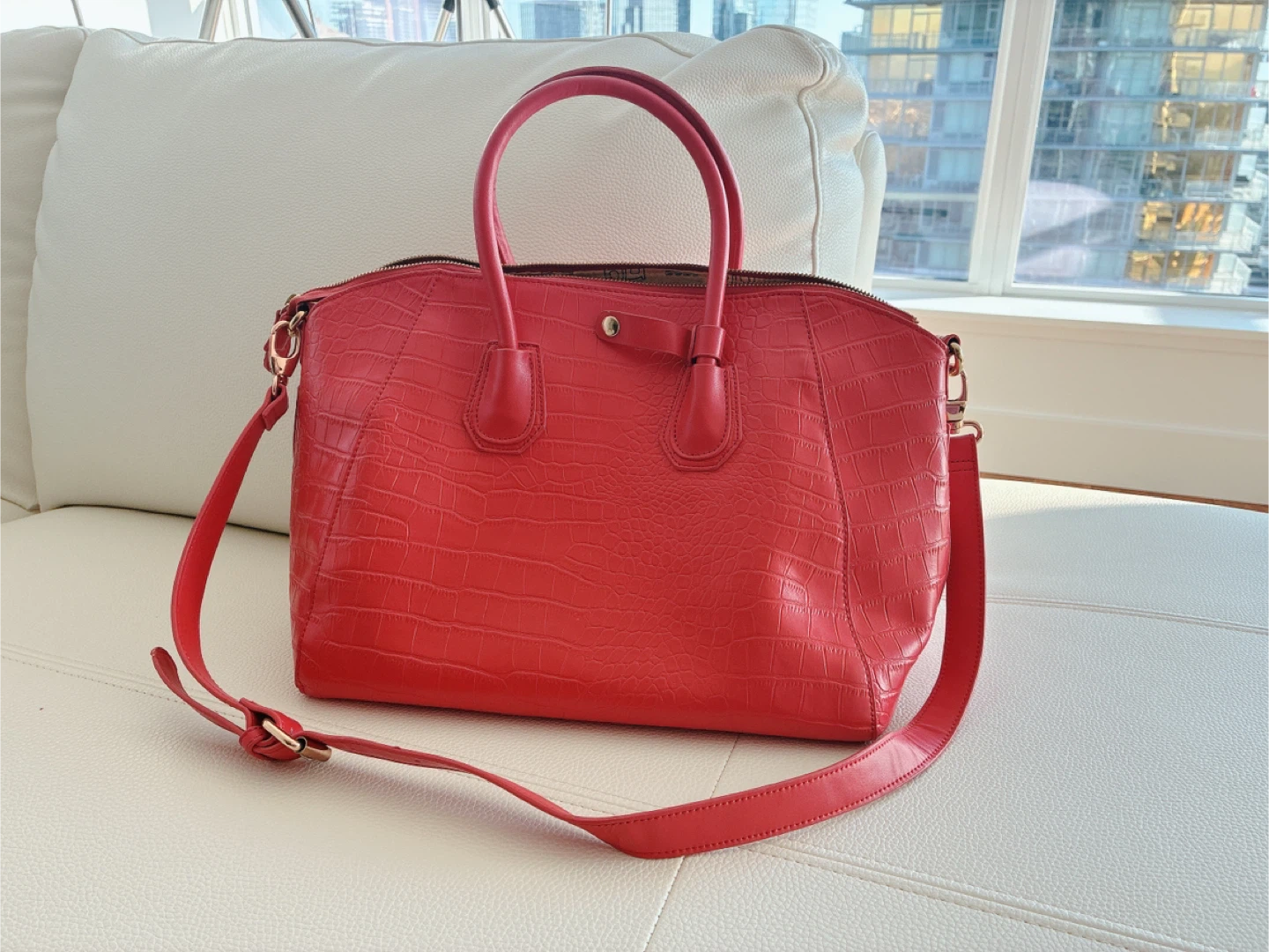 DuDu Orange Croc Embossed Satchel Handbag - photo 2