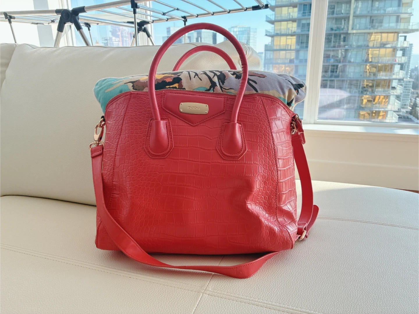 DuDu Orange Croc Embossed Satchel Handbag - photo 5